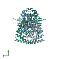 PDB entry 5vv4 coloured by chain, side view.