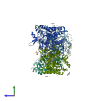 PDB entry 5vvb coloured by chain, side view.