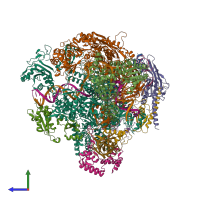 PDB entry 5vvr coloured by chain, side view.