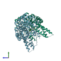 PDB entry 5vvt coloured by chain, side view.