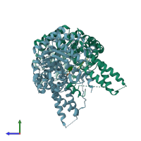 PDB entry 5vvv coloured by chain, side view.