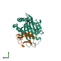 PDB entry 5vwd coloured by chain, side view.