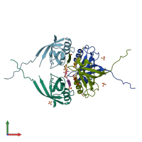 PDB entry 5vwk coloured by chain, front view.