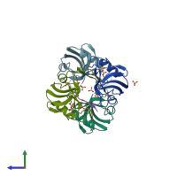 PDB entry 5vwk coloured by chain, side view.