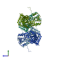 PDB entry 5vwq coloured by chain, side view.