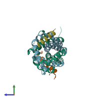 PDB entry 5vww coloured by chain, side view.