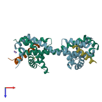 PDB entry 5vww coloured by chain, top view.