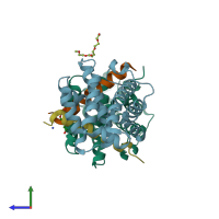 PDB entry 5vwz coloured by chain, side view.