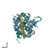 PDB entry 5vx0 coloured by chain, side view.