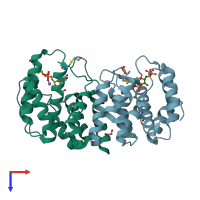 PDB entry 5vxa coloured by chain, top view.