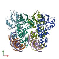 PDB entry 5vxn coloured by chain, front view.