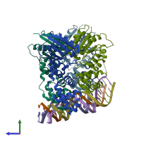 PDB entry 5vxn coloured by chain, side view.
