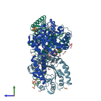 PDB entry 5vxo coloured by chain, side view.