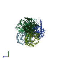 PDB entry 5vxs coloured by chain, side view.