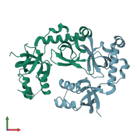 PDB entry 5vy1 coloured by chain, front view.