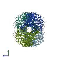 PDB entry 5vyj coloured by chain, side view.
