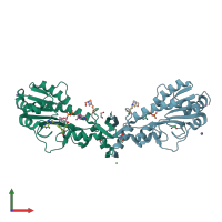 PDB entry 5vyq coloured by chain, front view.