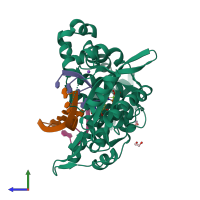 PDB entry 5vza coloured by chain, side view.