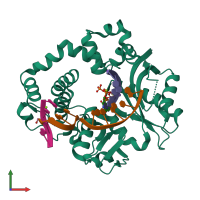 PDB entry 5vzf coloured by chain, front view.