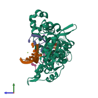 PDB entry 5vzf coloured by chain, side view.