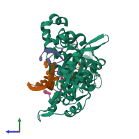 PDB entry 5vzg coloured by chain, side view.