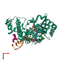 PDB entry 5vzg coloured by chain, top view.