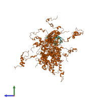 PDB entry 5vzm coloured by chain, ensemble of 20 models, side view.