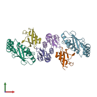 PDB entry 5vzw coloured by chain, front view.