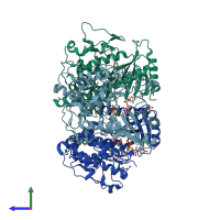 PDB entry 5w0n coloured by chain, side view.