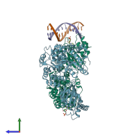 PDB entry 5w0u coloured by chain, side view.