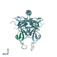PDB entry 5w2l coloured by chain, side view.