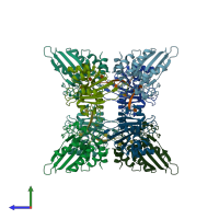 PDB entry 5w2m coloured by chain, side view.