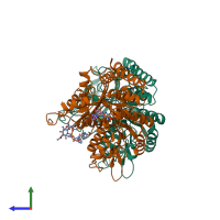 PDB entry 5w3j coloured by chain, side view.