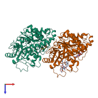PDB entry 5w3j coloured by chain, top view.