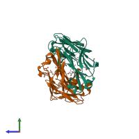 PDB entry 5w3p coloured by chain, side view.