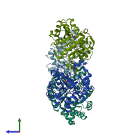 PDB entry 5w3u coloured by chain, side view.