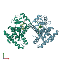 PDB entry 5w4r coloured by chain, front view.