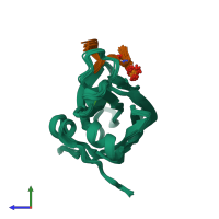 PDB entry 5w4s coloured by chain, ensemble of 20 models, side view.