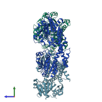 PDB entry 5w4x coloured by chain, side view.