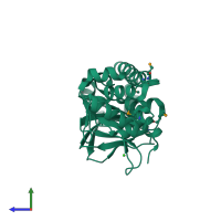 Monomeric assembly 1 of PDB entry 5w5b coloured by chemically distinct molecules, side view.