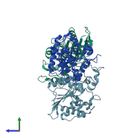 PDB entry 5w5g coloured by chain, side view.