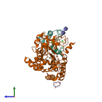 PDB entry 5w7a coloured by chain, side view.