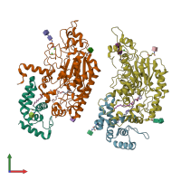 PDB entry 5w7c coloured by chain, front view.