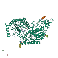 PDB entry 5w7d coloured by chain, front view.
