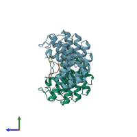 PDB entry 5w7j coloured by chain, side view.