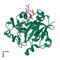 PDB entry 5w8a coloured by chain, top view.