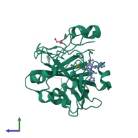 PDB entry 5w8b coloured by chain, side view.