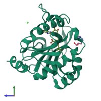 PDB entry 5w8e coloured by chain, side view.