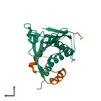 PDB entry 5wb5 coloured by chain, side view.