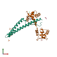 PDB entry 5wbx coloured by chain, front view.